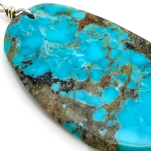 Natural Hand crafted Medium-blue Turquoise Slab Earring on Sterling French Wire - Picture 4 of 5